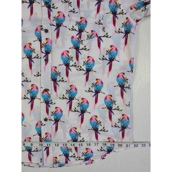 Craft+Flow Voyage Shirt Men’s L White Tropical Parrot Print Button Front Casual - Picture 7 of 12